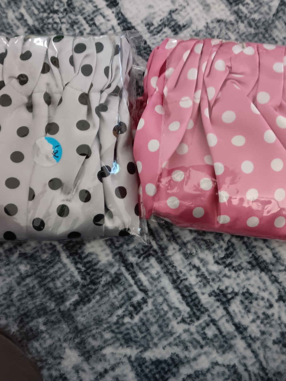 Polka Dot  Pink And Grey Hair Bonnets. One Size .